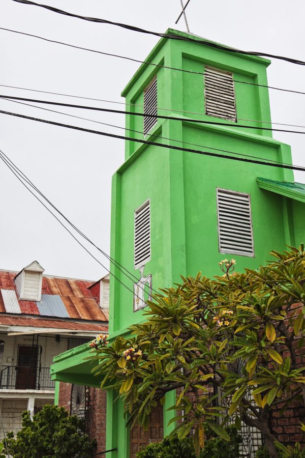 Green church tower