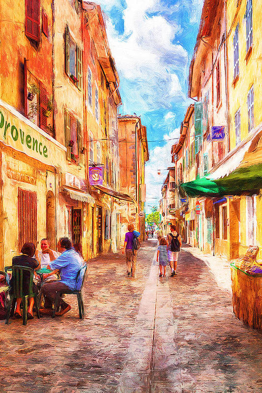In the streets of Provence, France - digital painting