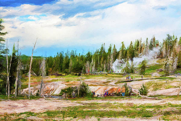 The geyser basin in Yellowstone National Park color pencil painting in digital media
