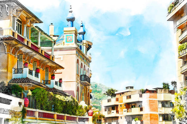 Monaco, Monte Carlo Cityscape - watercolor by Tatiana Travelways