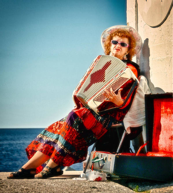Accordion player lady at Peggy's Cove, Nova Scotia
