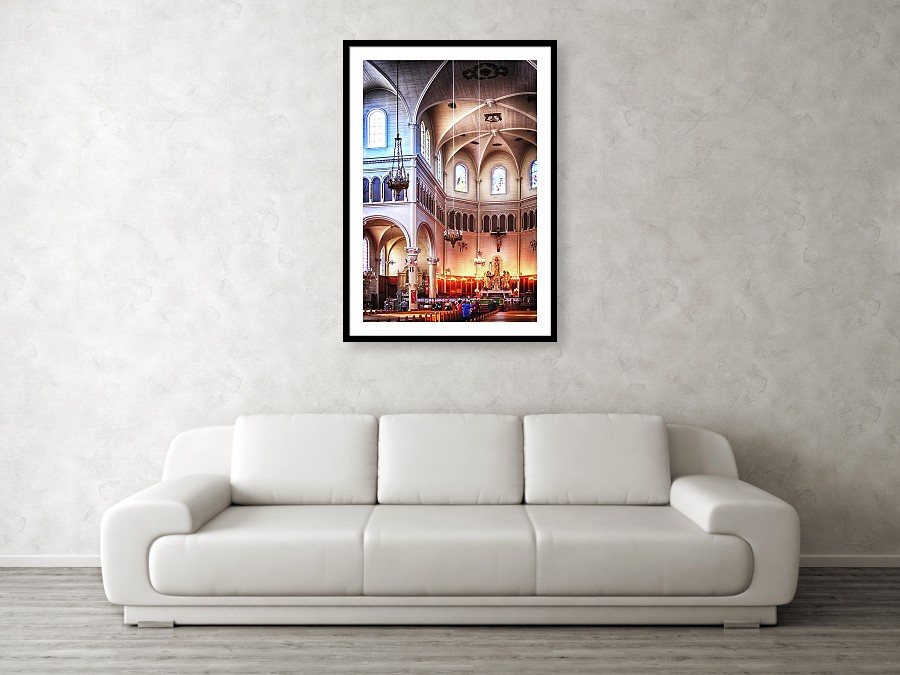 Inside the largest wooden church in N. America Framed Print