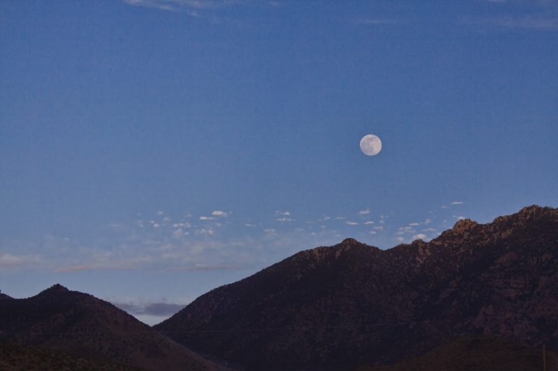 Full solstice moon over Cerbat Mountains in Mohave Desert, Arizona