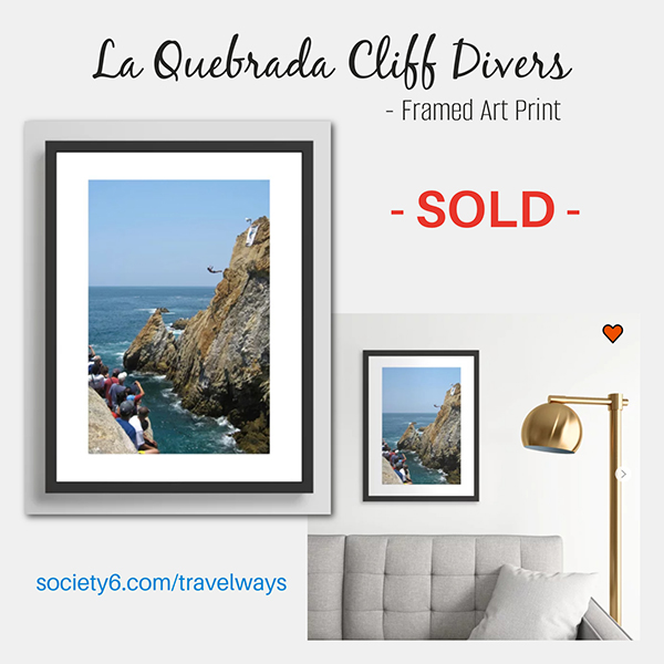 La Quebrada Cliff Divers - Modern Black Medium 18" x 24" Framed Art Print by Tatiana travelways